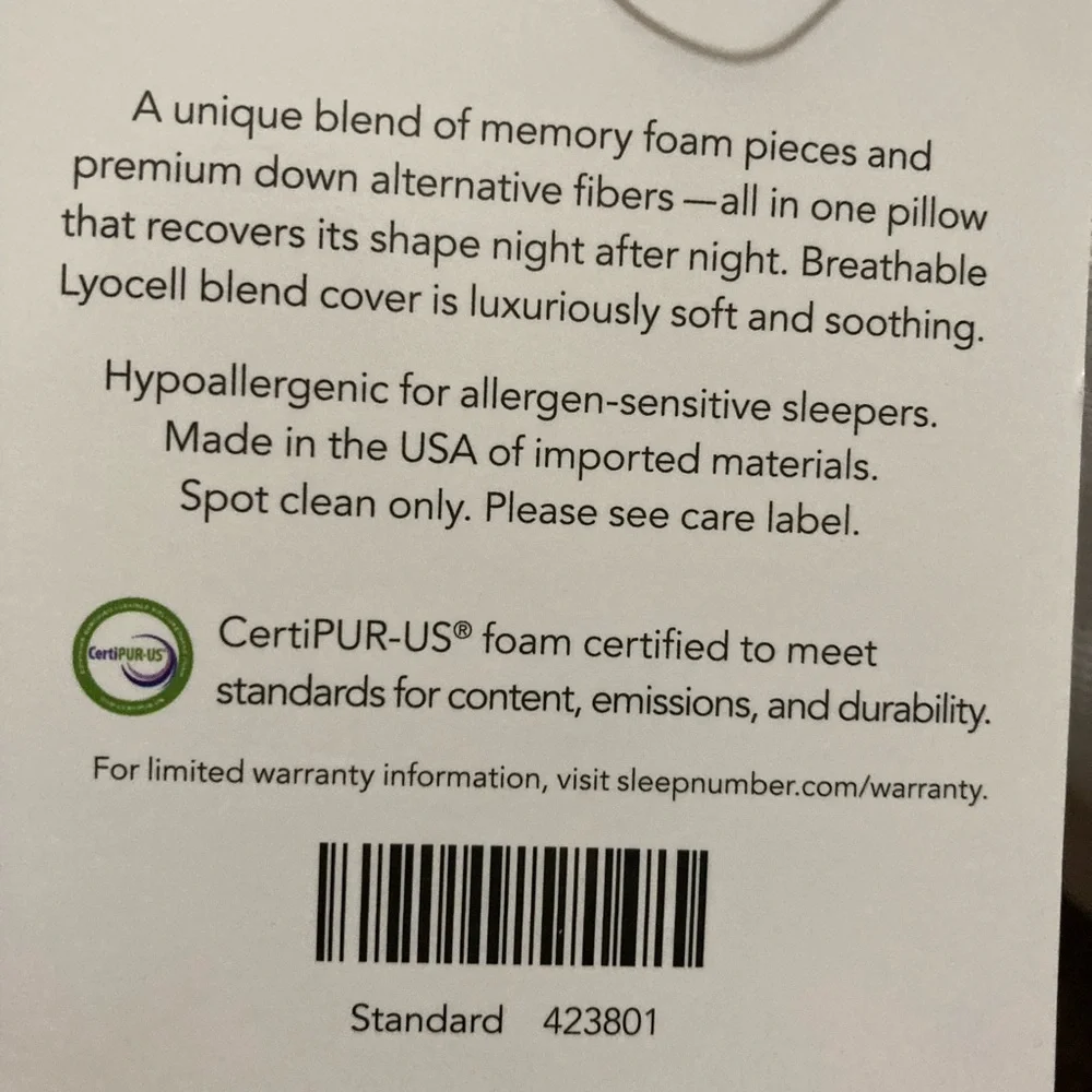 New Never Used Sleep Number White and Gray Pillow - Picture 4 of 5